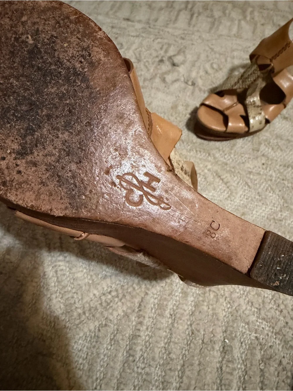 Cole Haan Tan Wedge Sandals with Snake-Print Straps